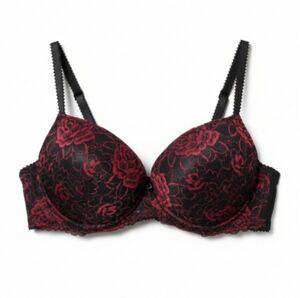 Paramour Black and Red Floral Lace Push Up Bra 36B